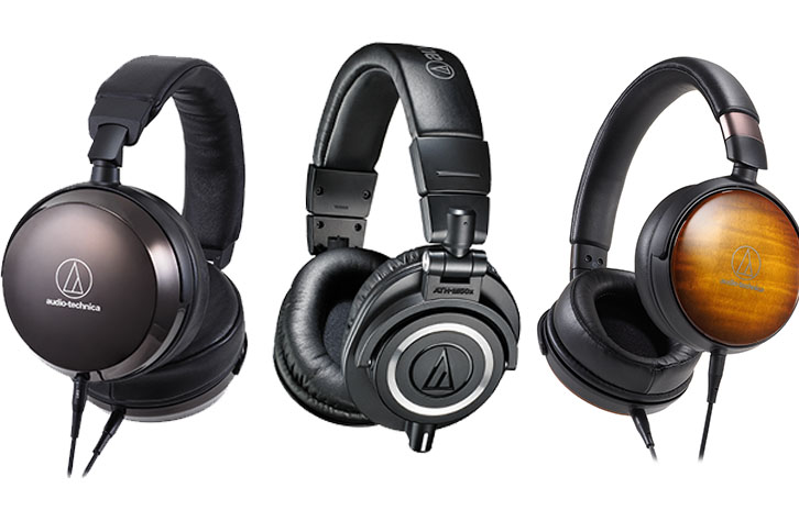 three Audio-Technica headphones side-side